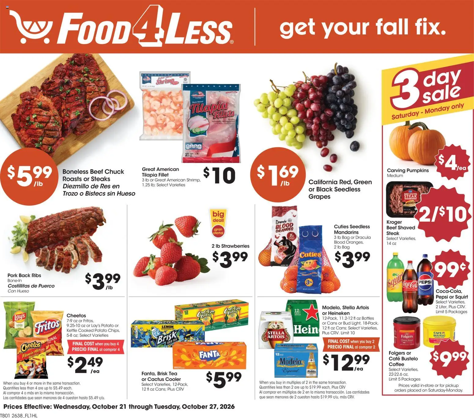 Food 4 Less Weekly Ad - page 1- valid from 10/21/2026