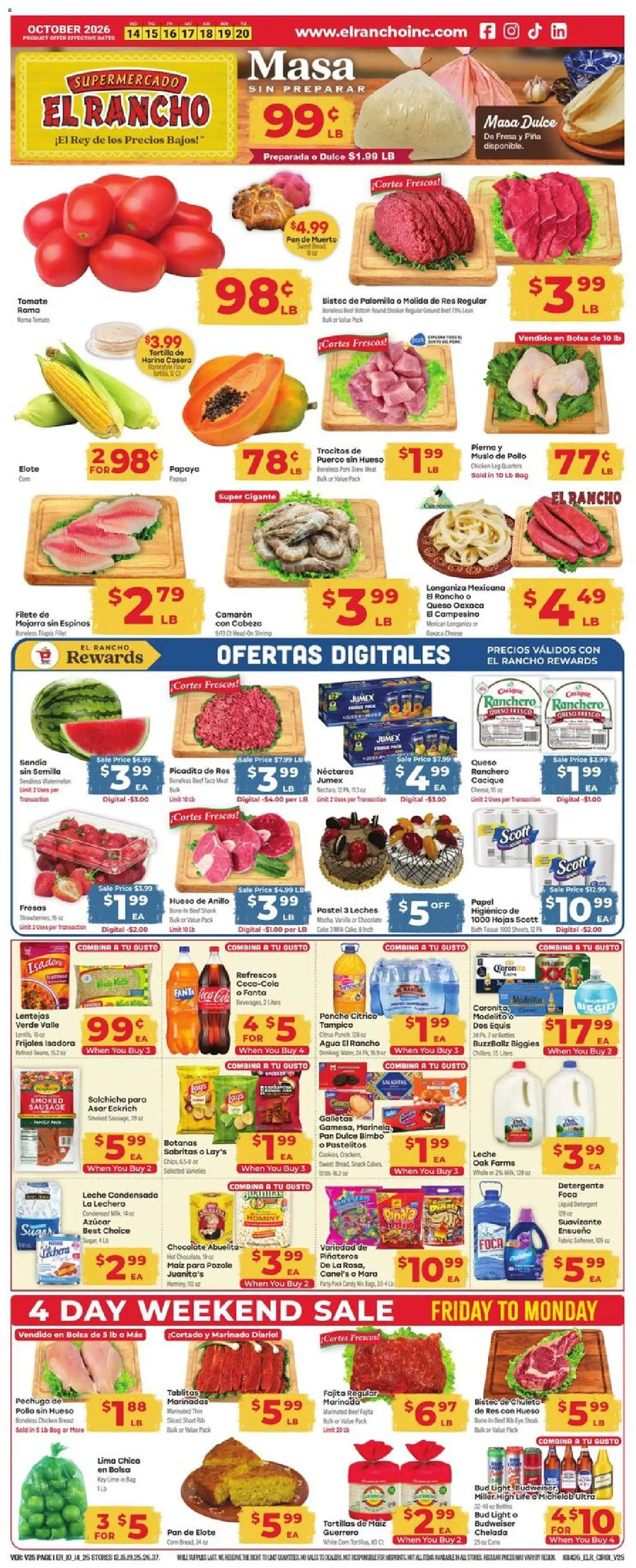 El Rancho Weekly Ad - page 1- valid from 10/14/2026
