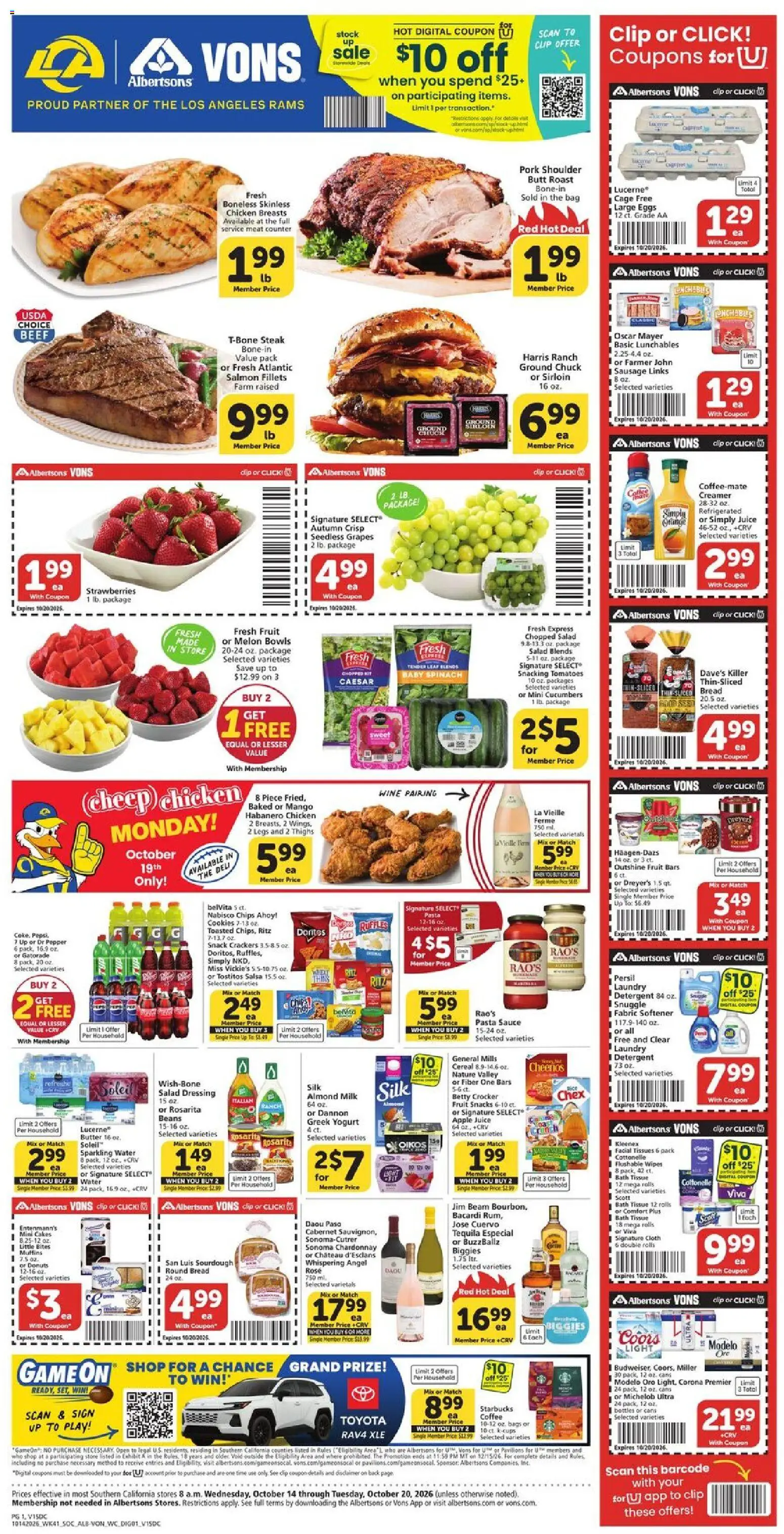 Vons Weekly Ad - page 1- valid from 10/14/2026
