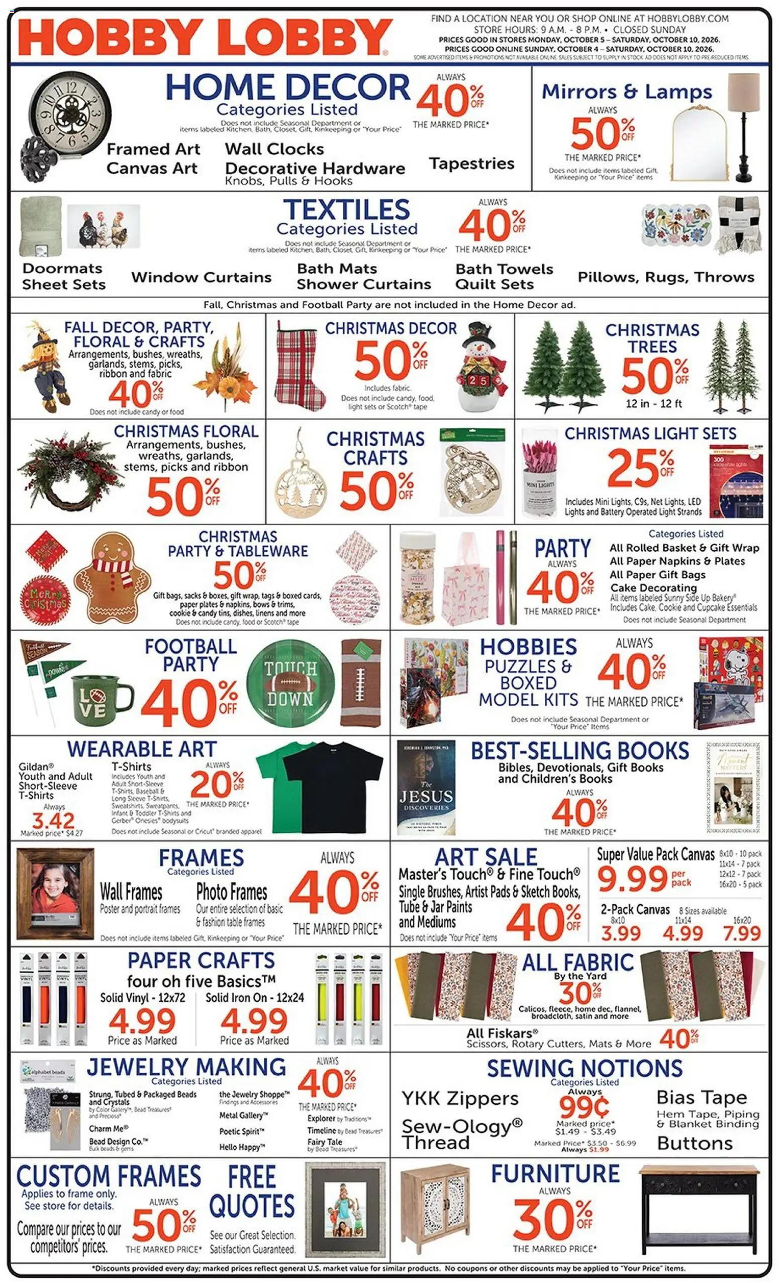 Hobby Lobby Weekly Ad - page 1- valid from 10/04/2026