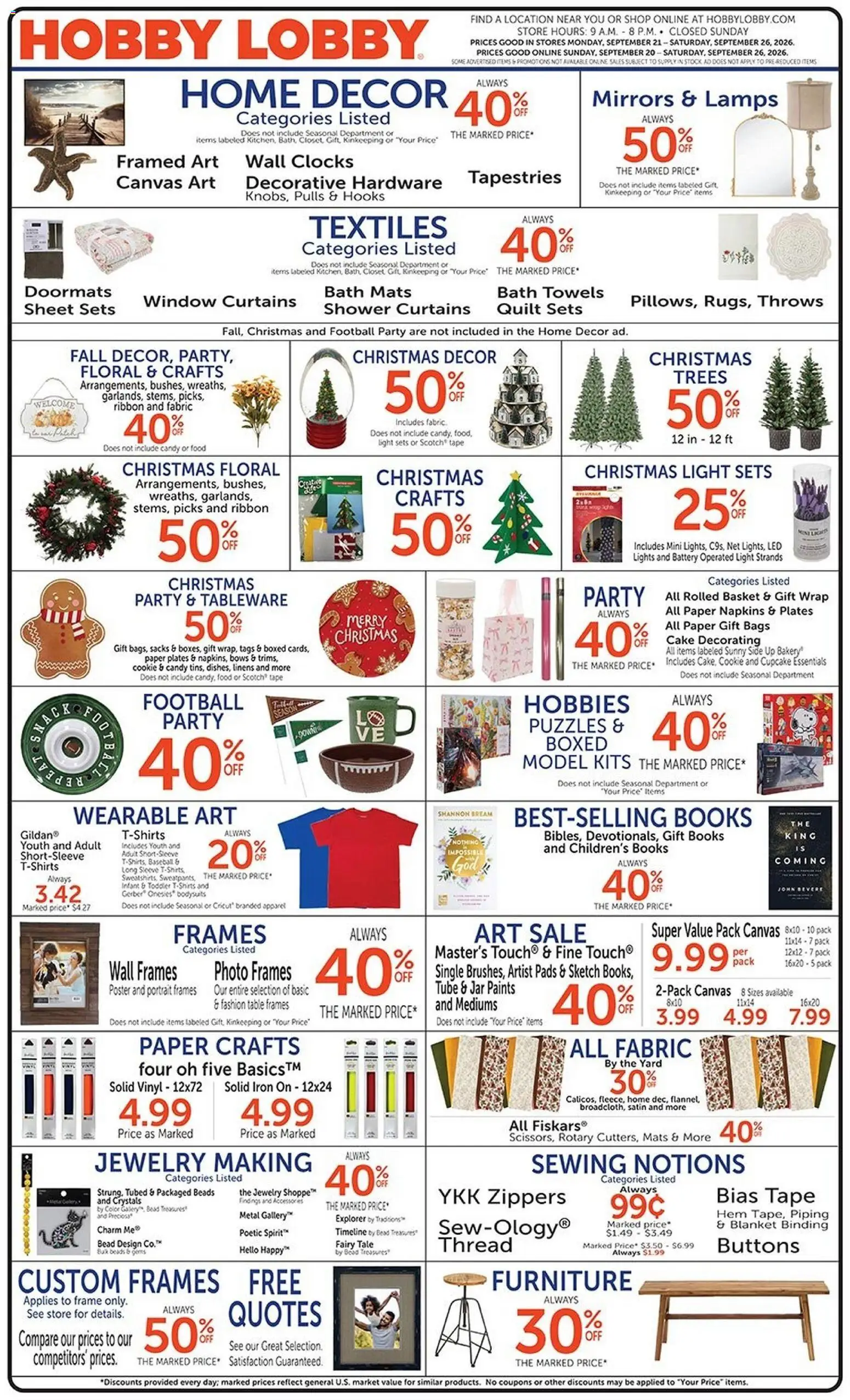 Hobby Lobby Weekly Ad - page 1- valid from 09/20/2026