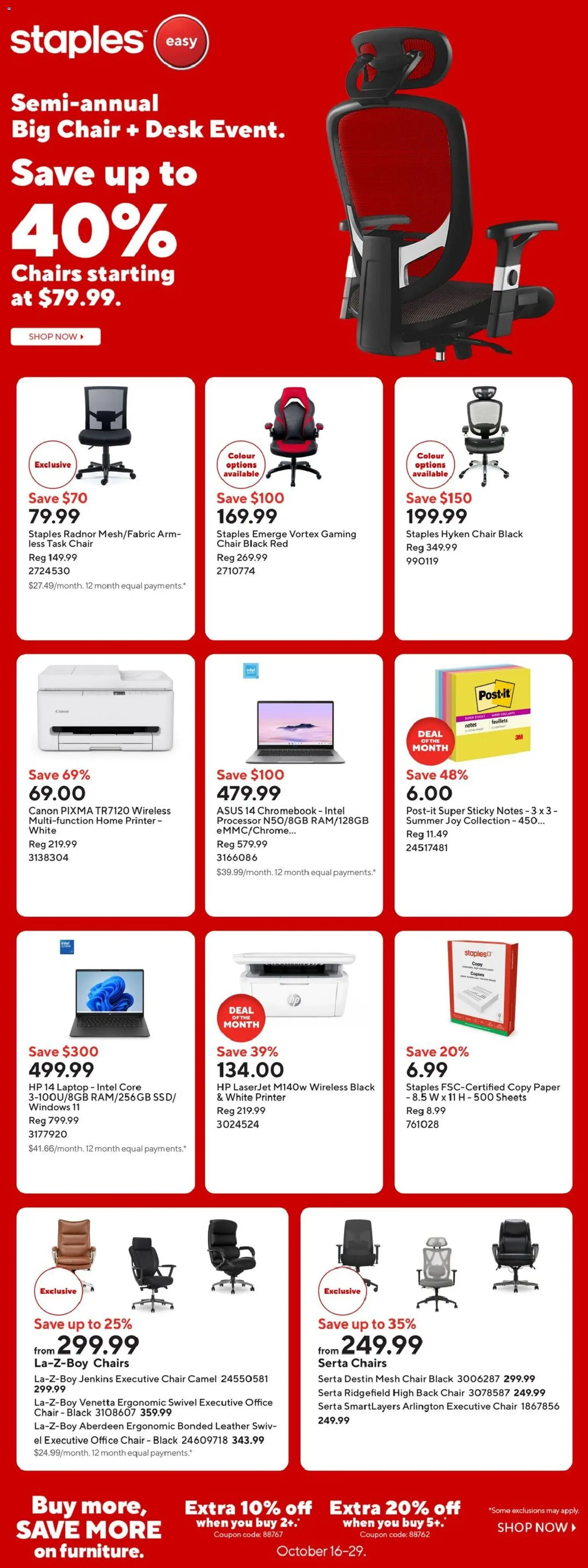 Staples weekly flyer - page 1- valid from Oct 16, 2026