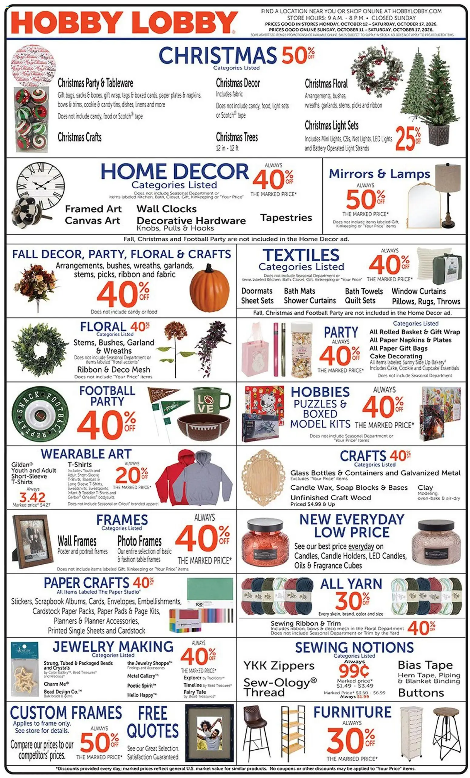 Hobby Lobby Weekly Ad - page 1- valid from 10/11/2026