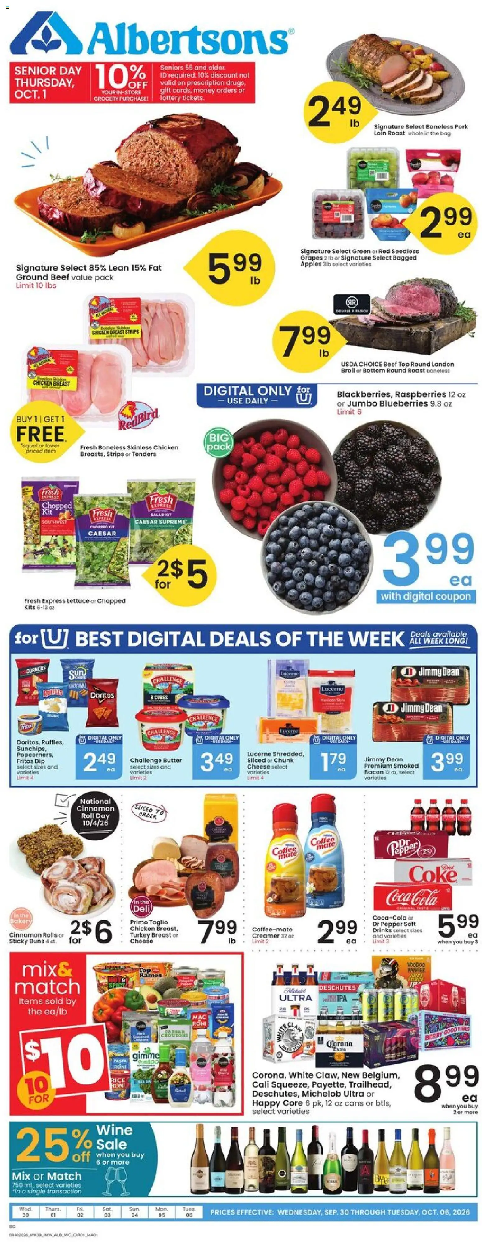 Albertsons Weekly Ad - page 1- valid from 09/30/2026