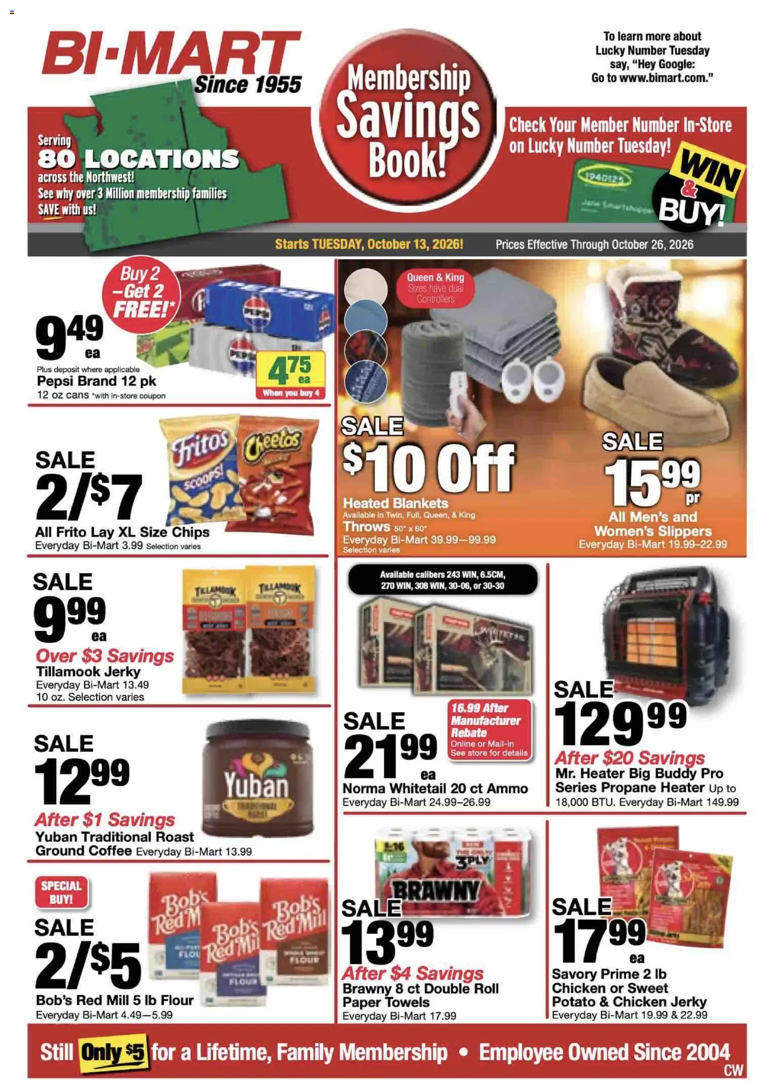 Bi-Mart Membership Savings Book - page 1- valid from 10/13/2026