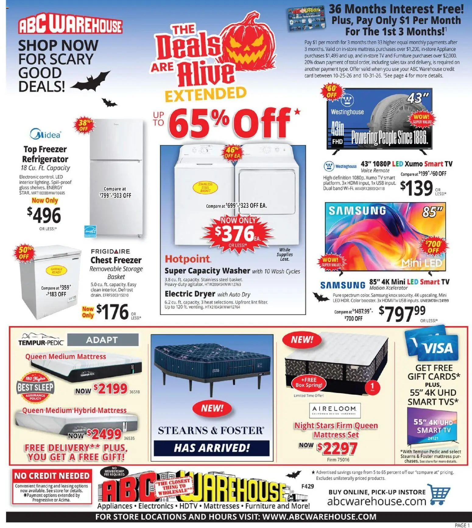 ABC Warehouse Weekly Ad - page 1- valid from 10/25/2026