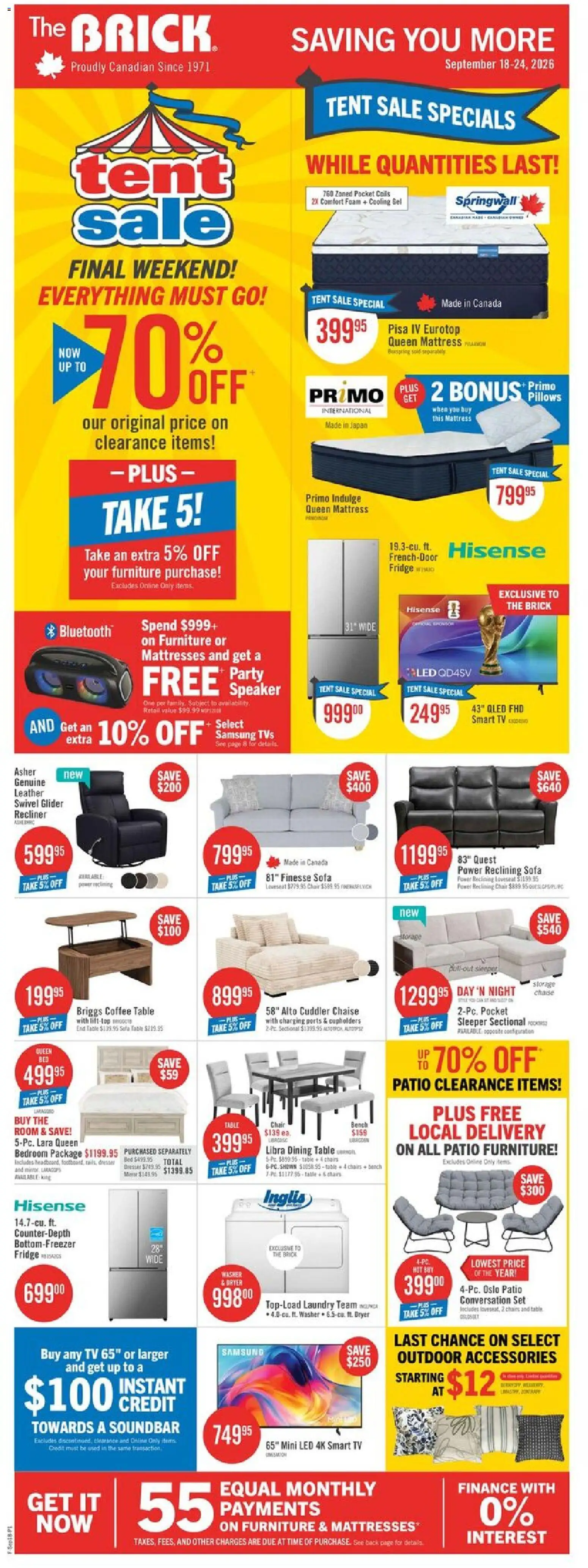 The Brick weekly flyer / circulaire - page 1- valid from Sep 18, 2026