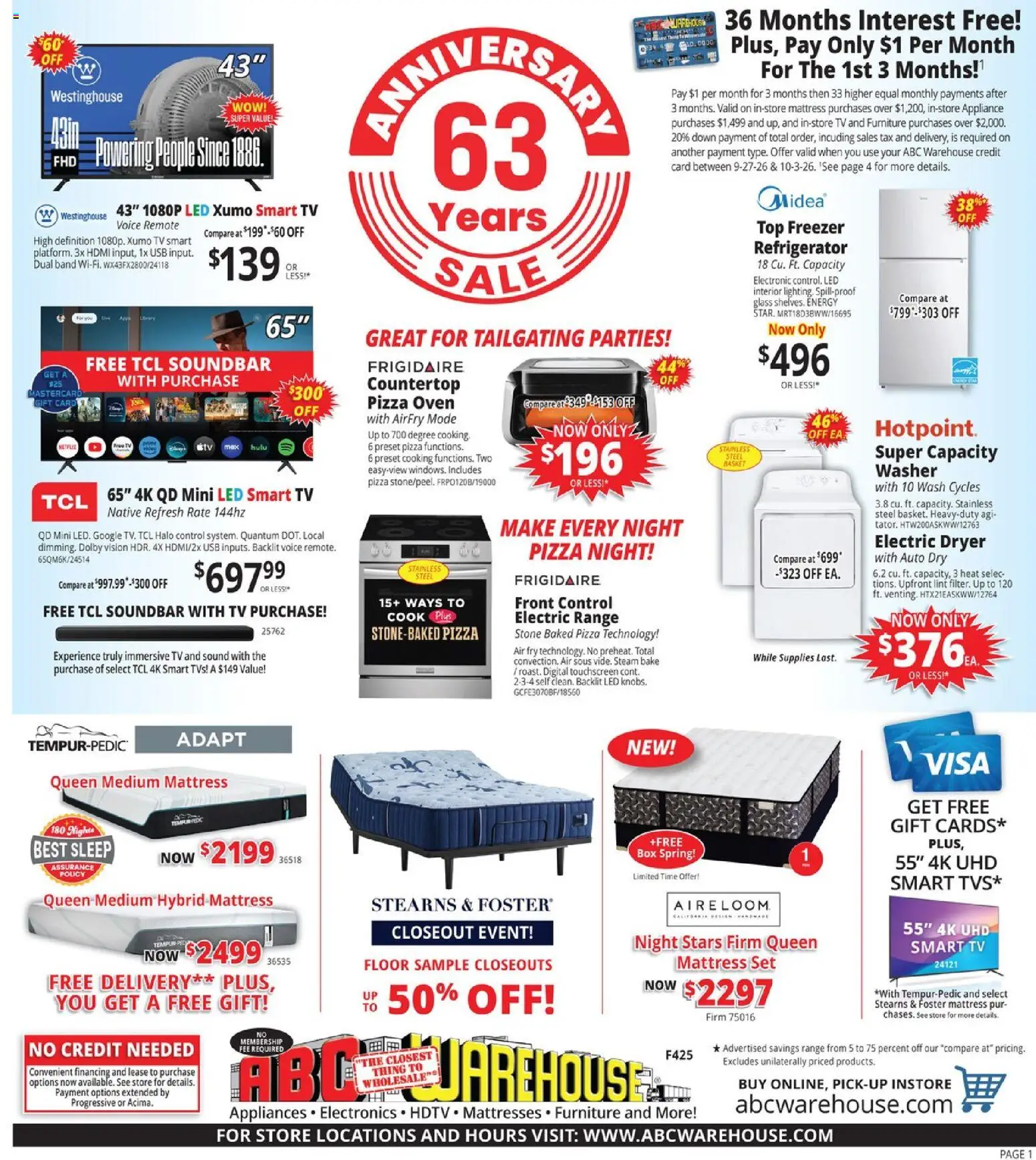 ABC Warehouse Weekly Ad - page 1- valid from 09/27/2026