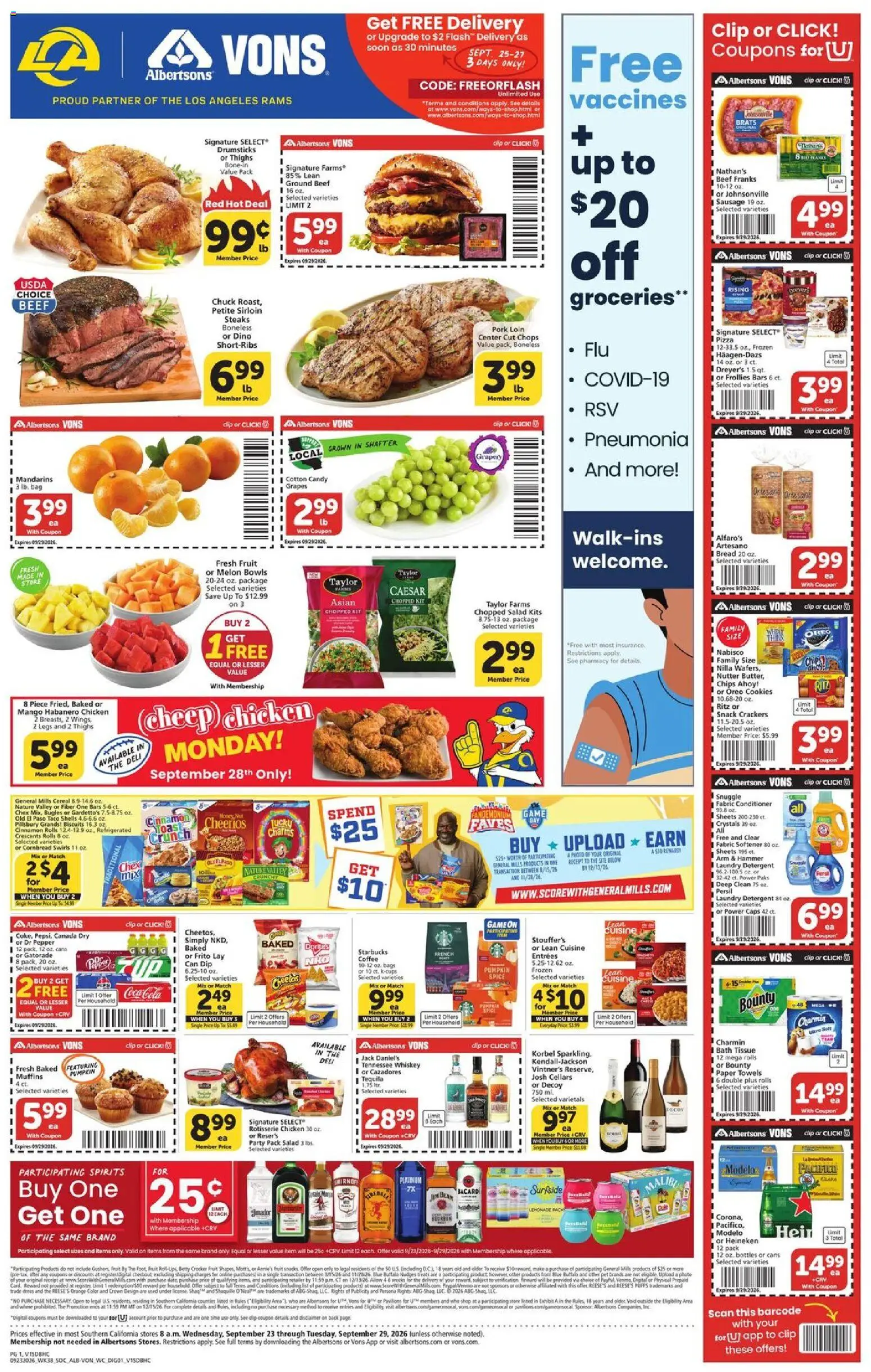 Vons Weekly Ad - page 1- valid from 09/23/2026