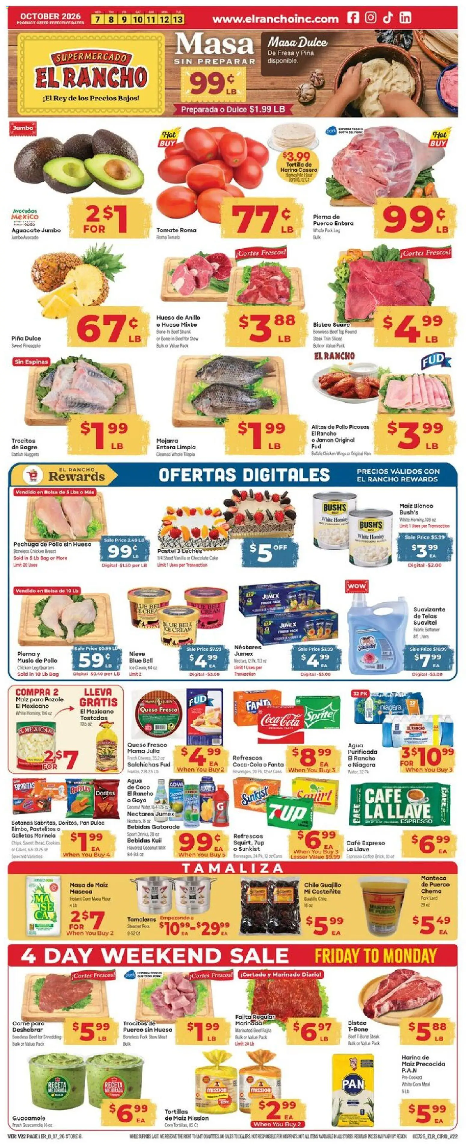El Rancho Weekly Ad - page 1- valid from 10/07/2026