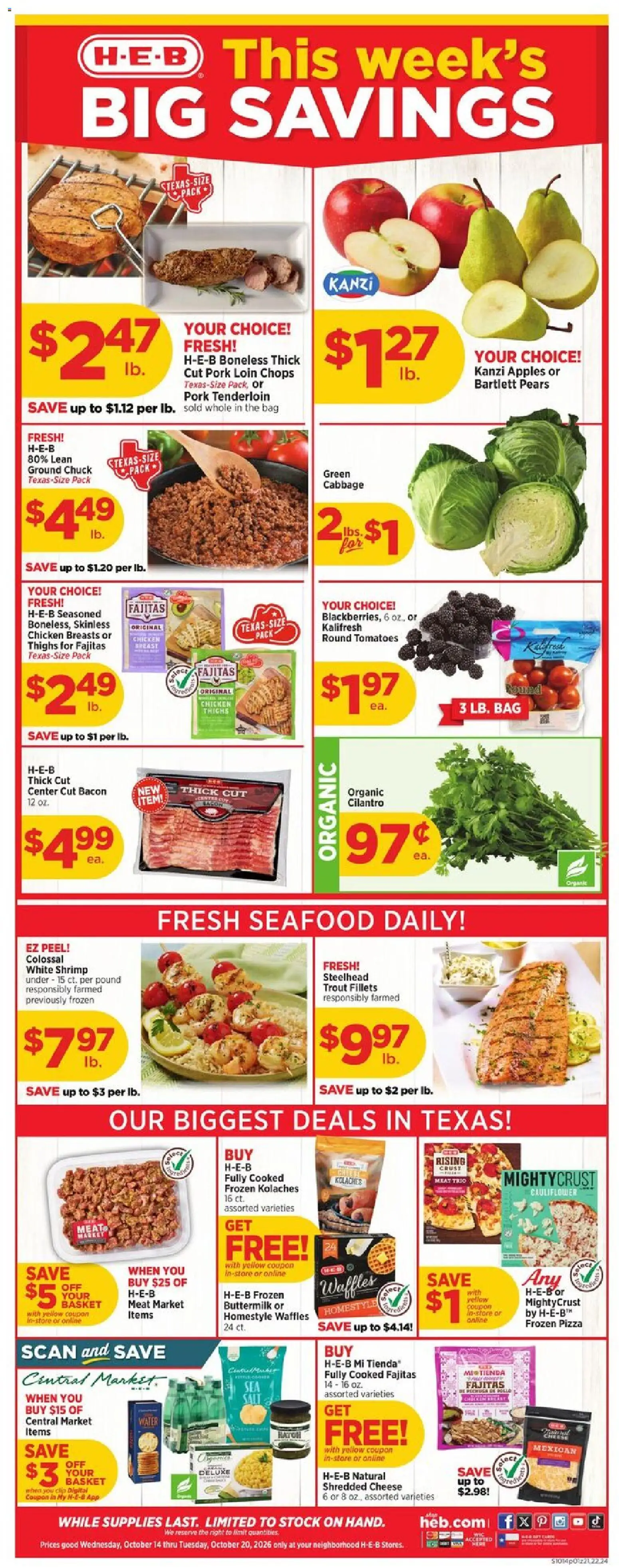 H-E-B Weekly Ad - page 1- valid from 10/14/2026