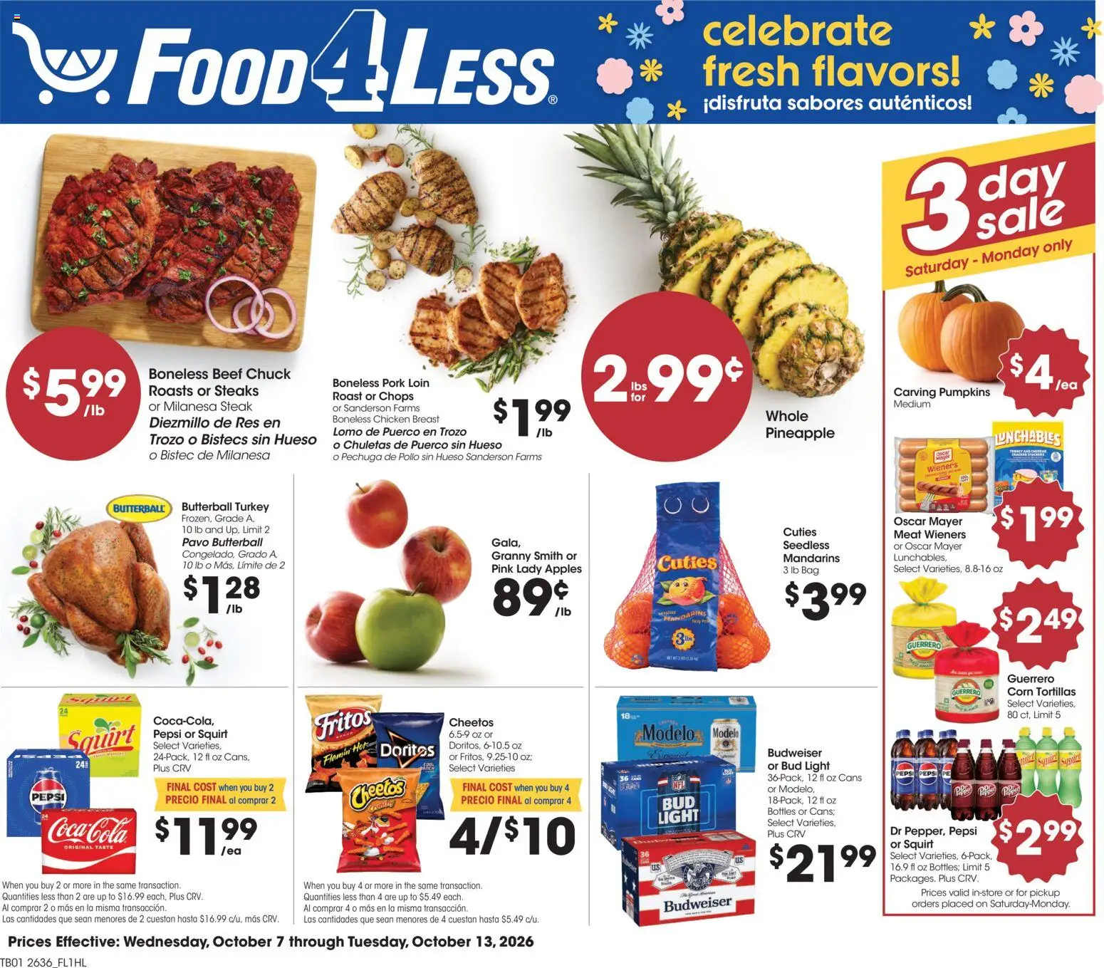 Food 4 Less Weekly Ad - page 1- valid from 10/07/2026