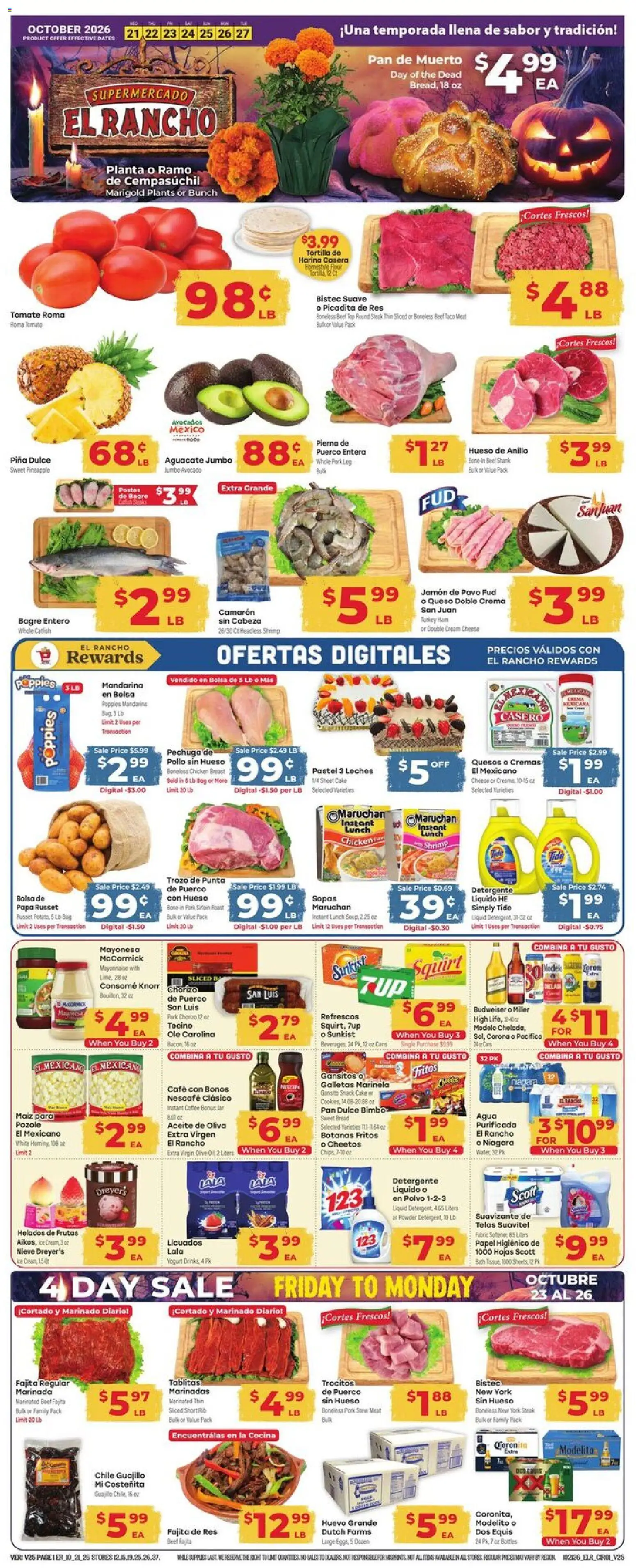 El Rancho Weekly Ad - page 1- valid from 10/21/2026