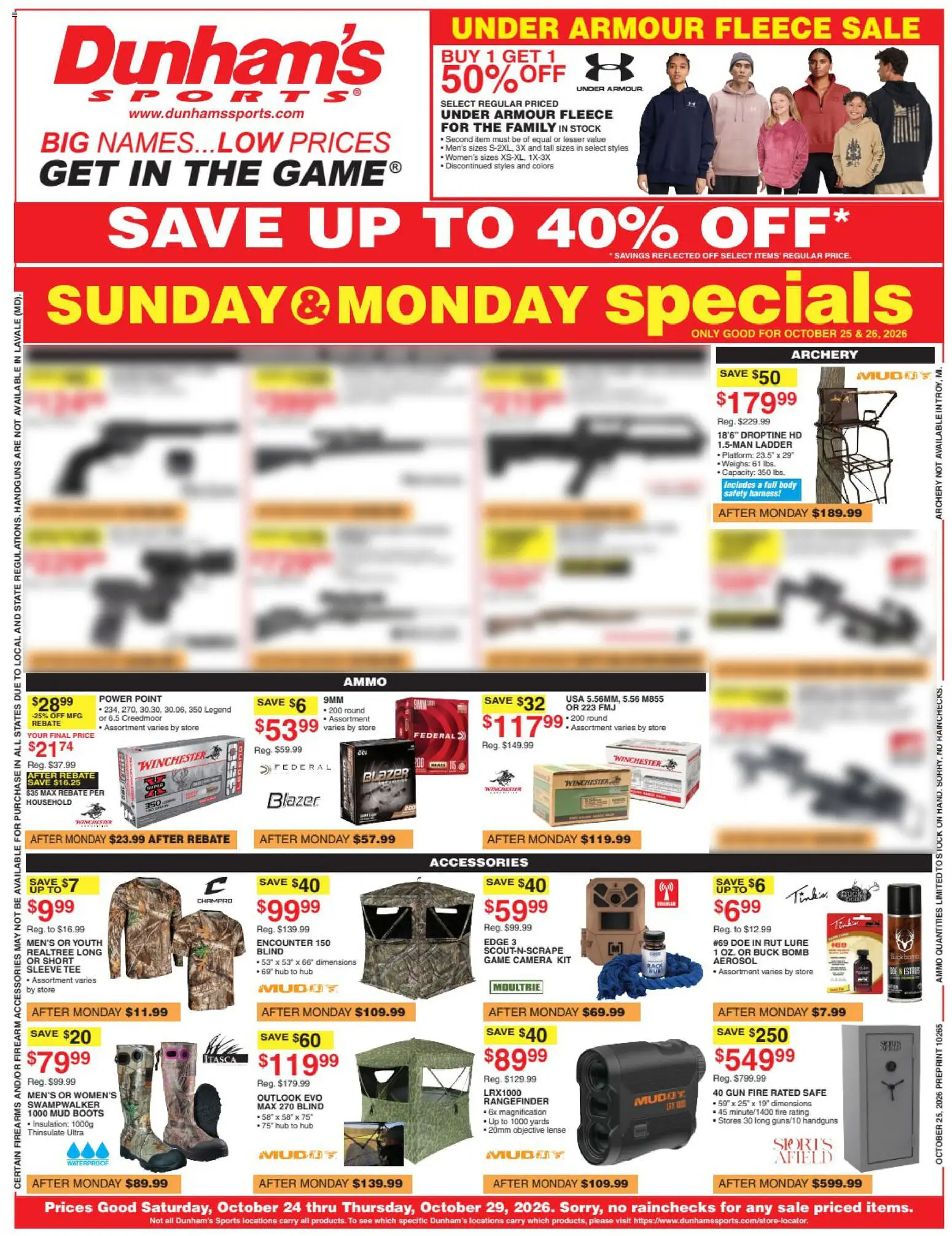 Dunham's Sports Weekly Ad - page 1- valid from 10/23/2026