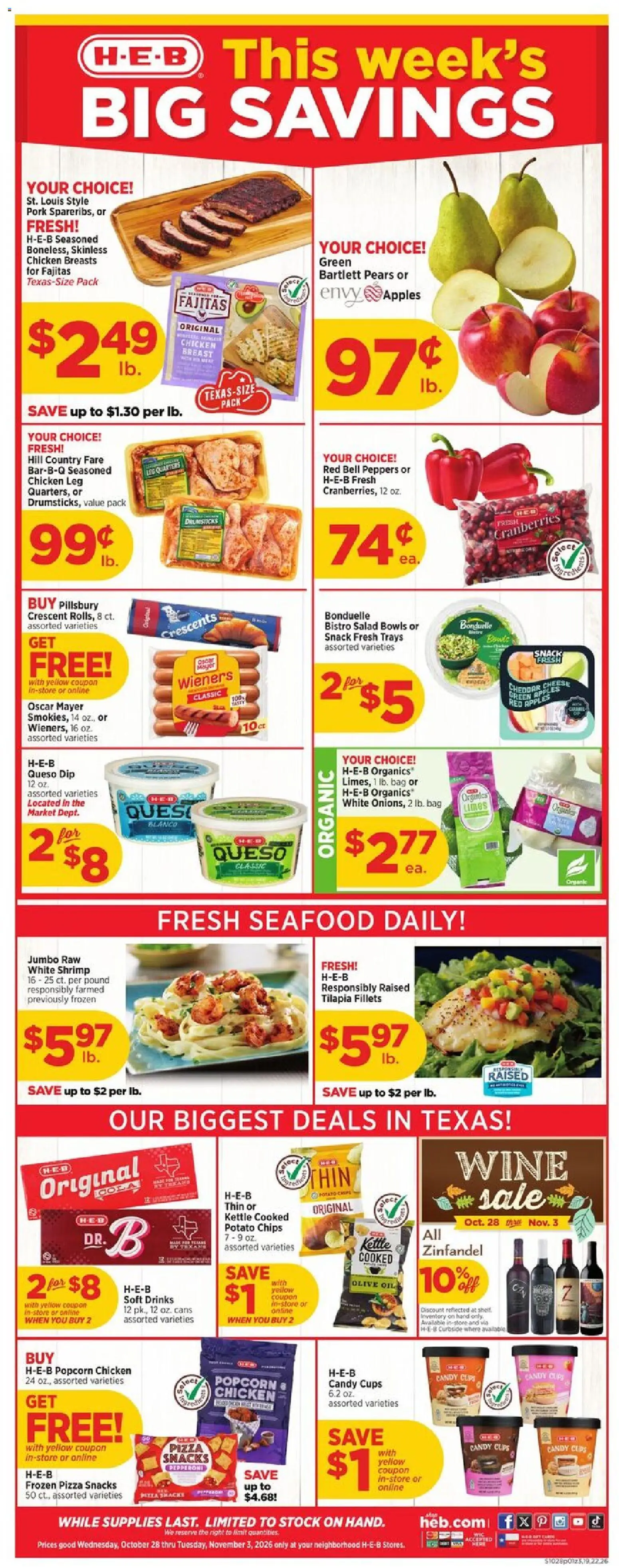 H-E-B Weekly Ad - page 1- valid from 10/28/2026