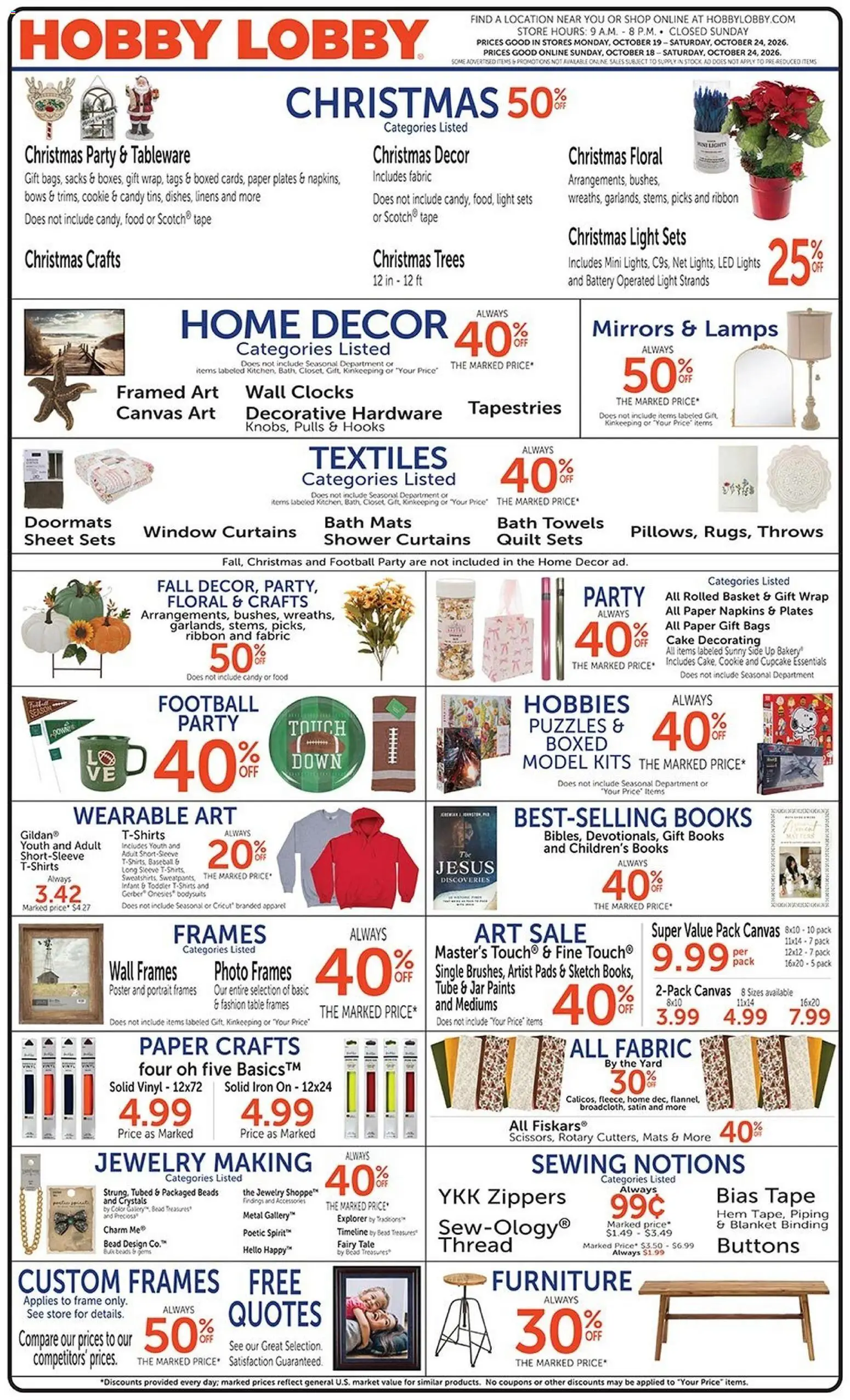 Hobby Lobby Weekly Ad - page 1- valid from 10/18/2026