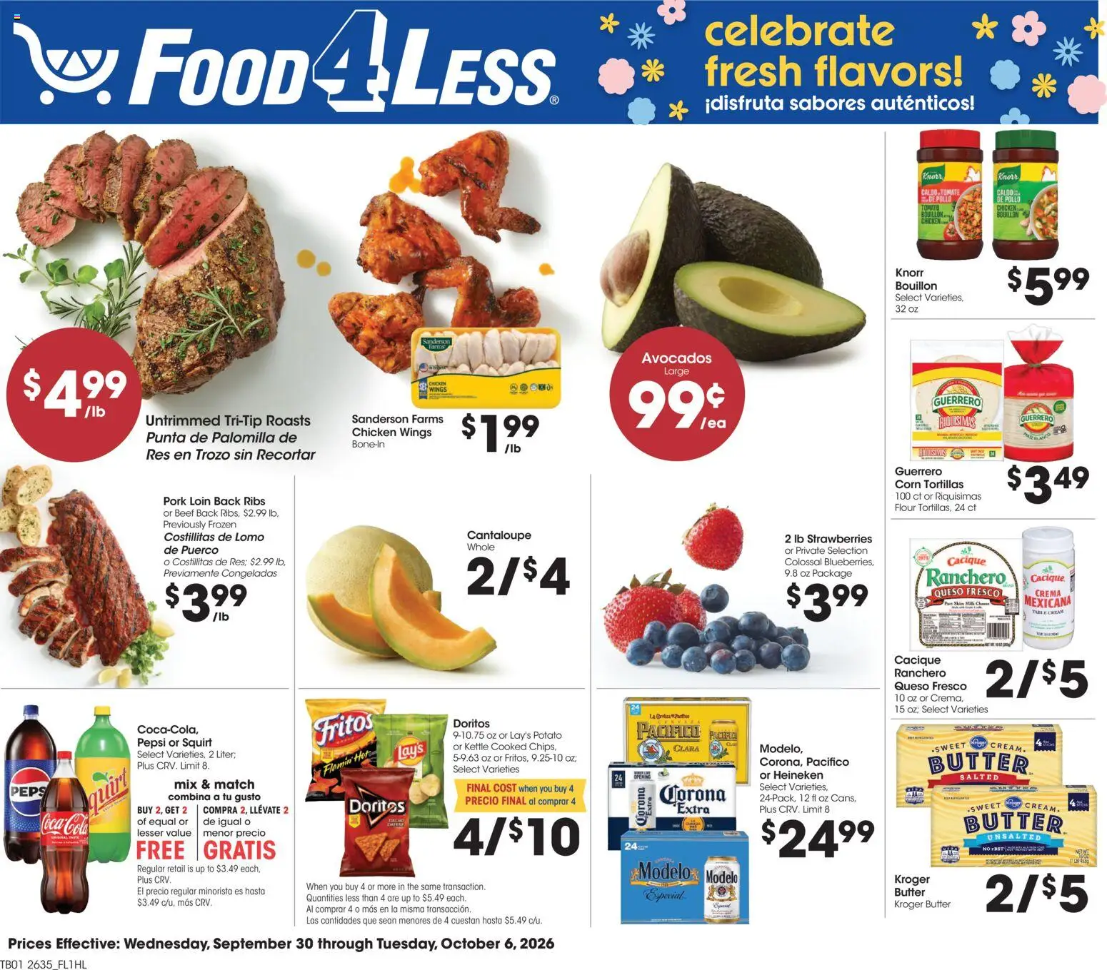 Food 4 Less Weekly Ad - page 1- valid from 09/30/2026
