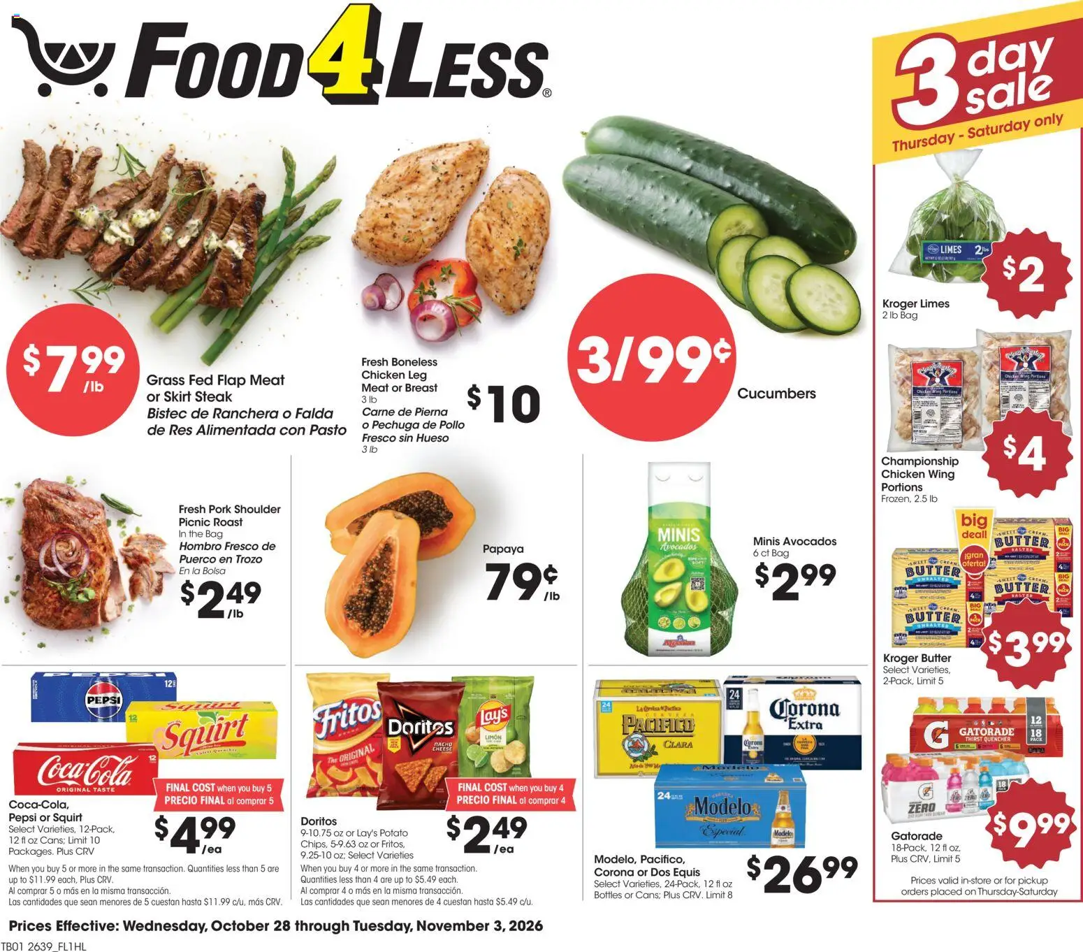 Food 4 Less Weekly Ad - page 1- valid from 10/28/2026