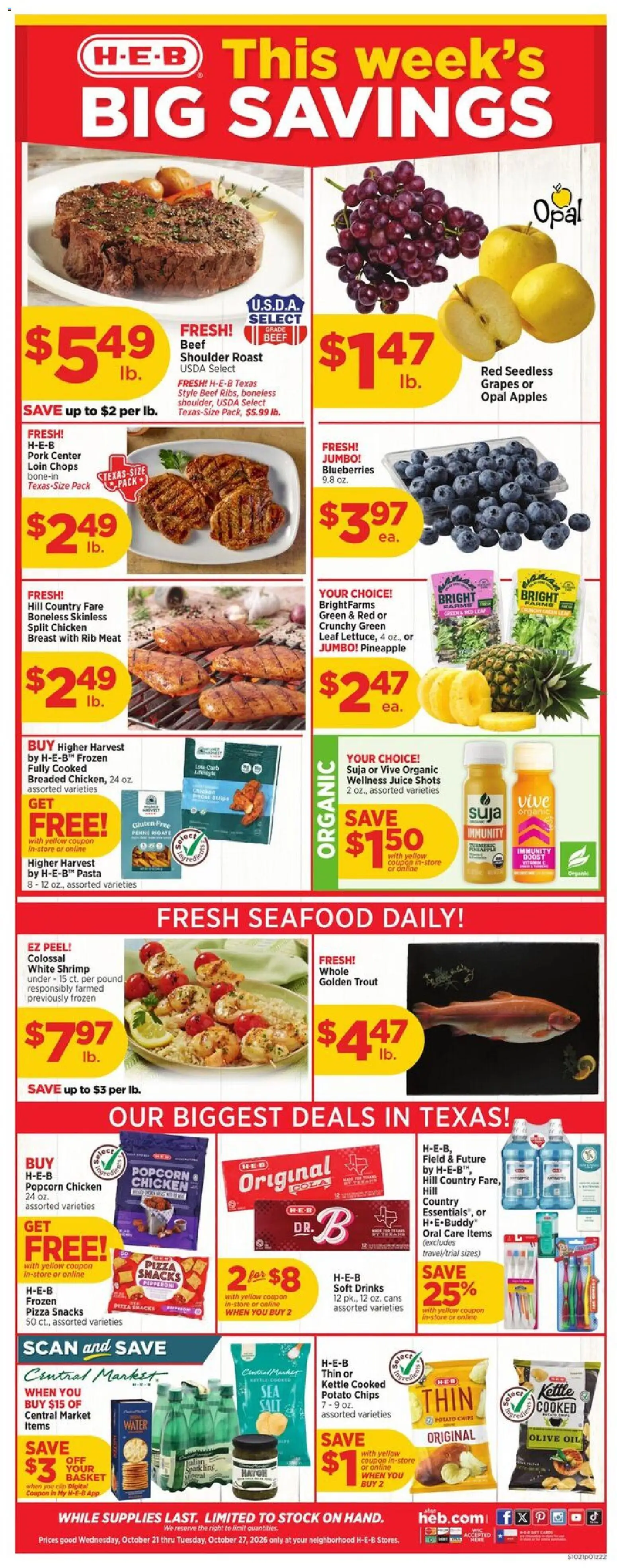 H-E-B Weekly Ad - page 1- valid from 10/21/2026