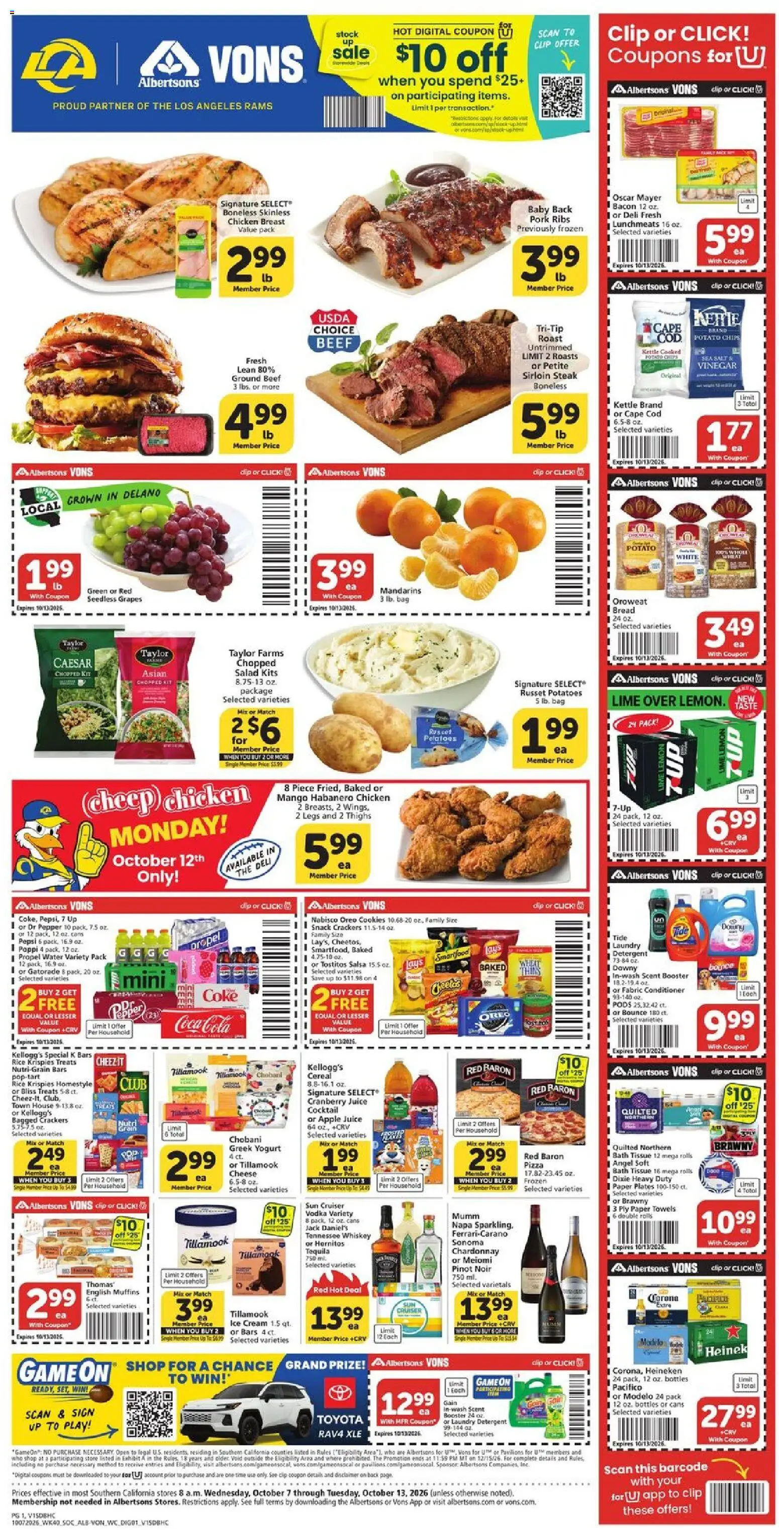 Vons Weekly Ad - page 1- valid from 10/07/2026