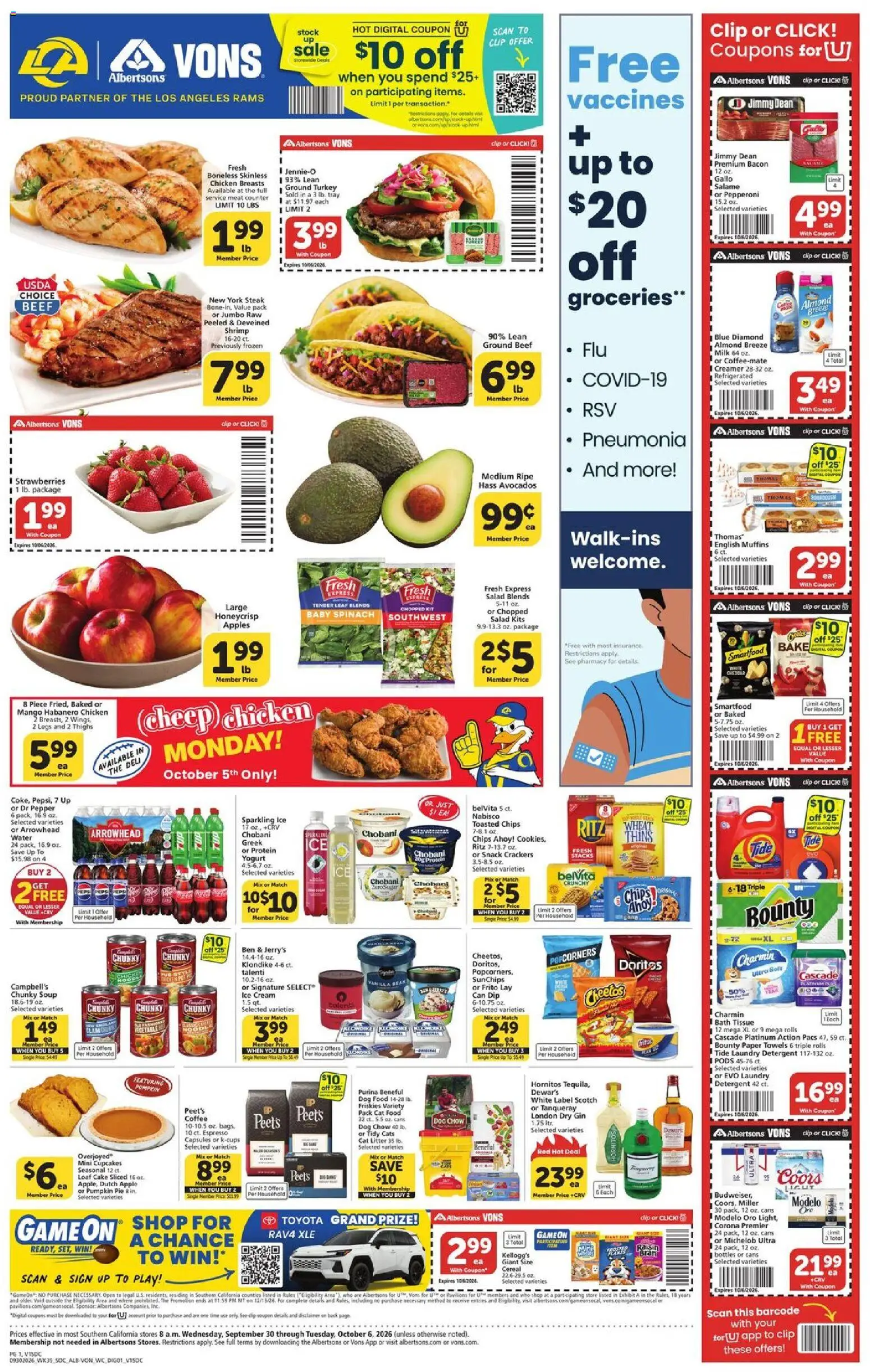 Vons Weekly Ad - page 1- valid from 09/30/2026