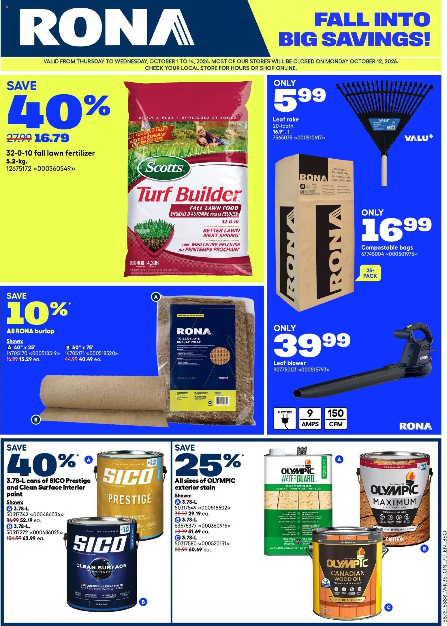 Rona weekly flyer - page 1- valid from Oct 1, 2026