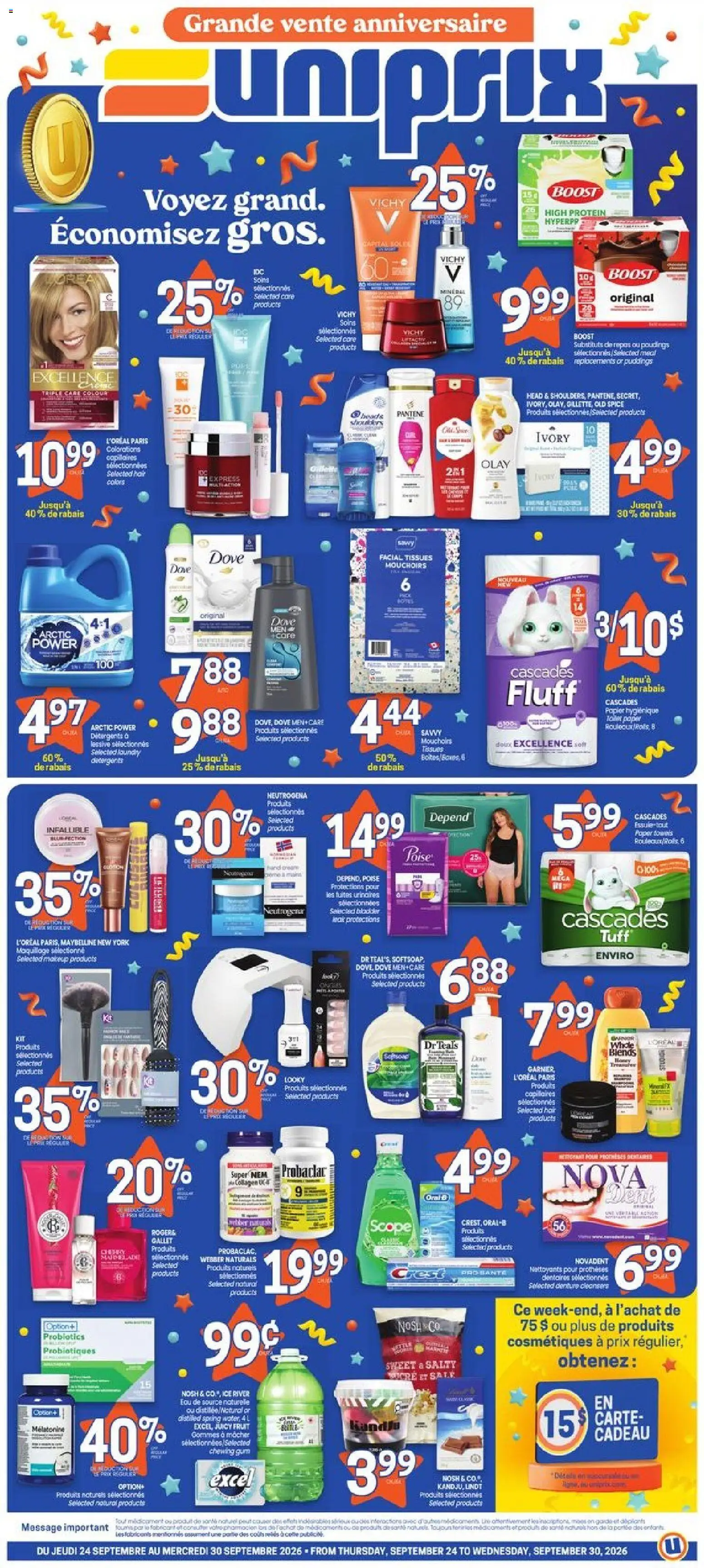 Uniprix weekly flyer / circulaire - page 1- valid from Sep 24, 2026