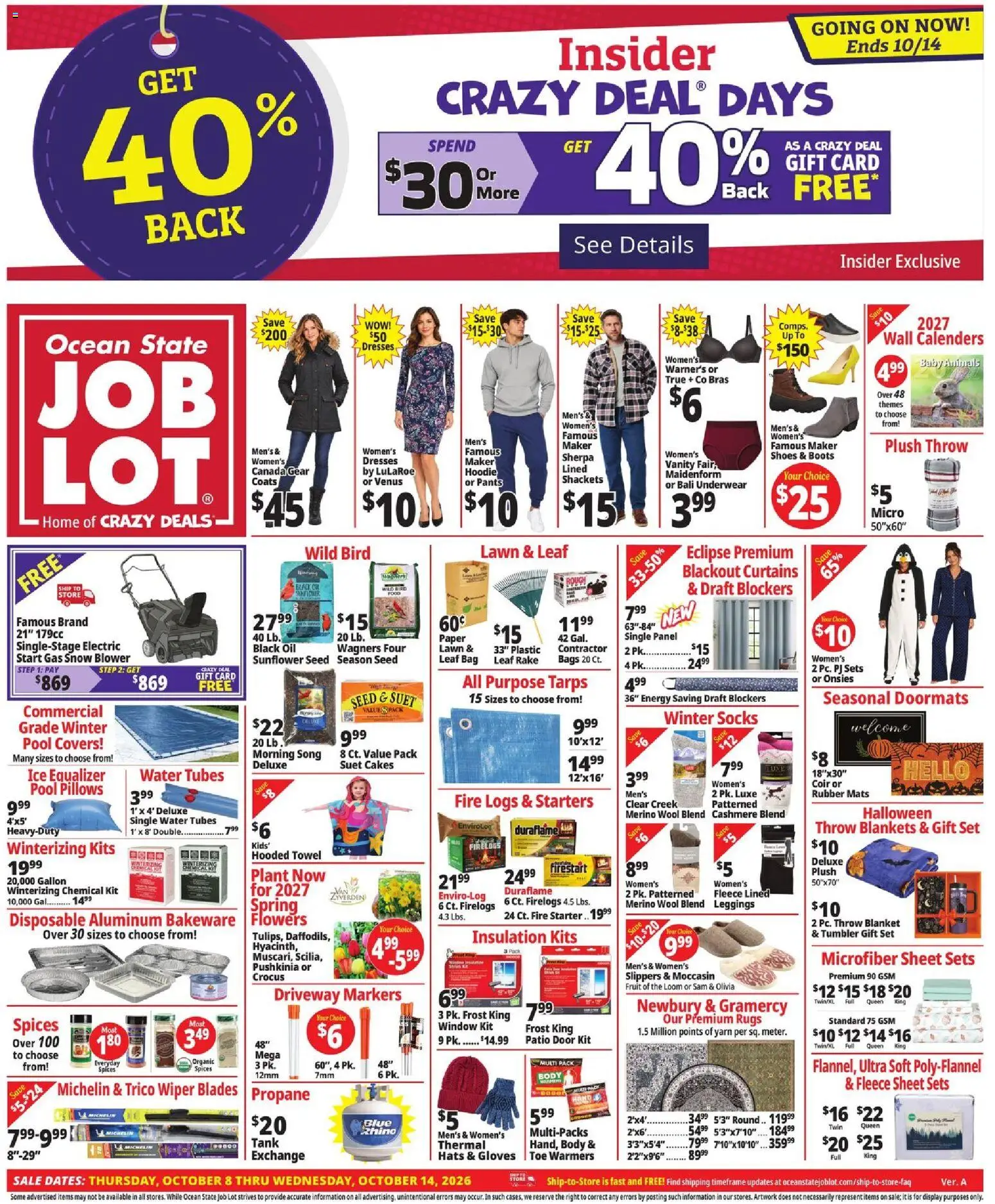 Ocean State Job Lot Weekly Ad - page 1- valid from 10/08/2026
