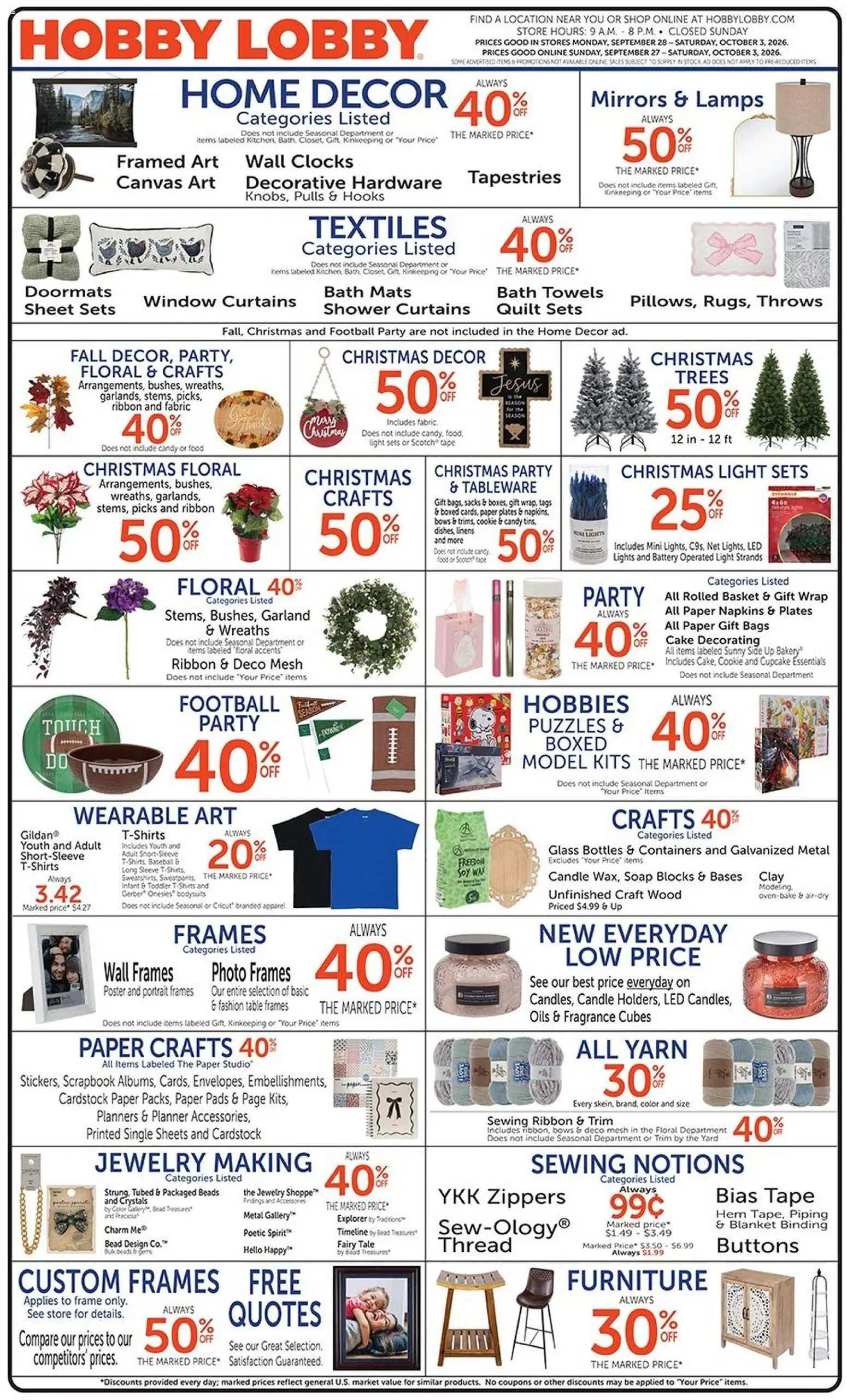 Hobby Lobby Weekly Ad - page 1- valid from 09/27/2026