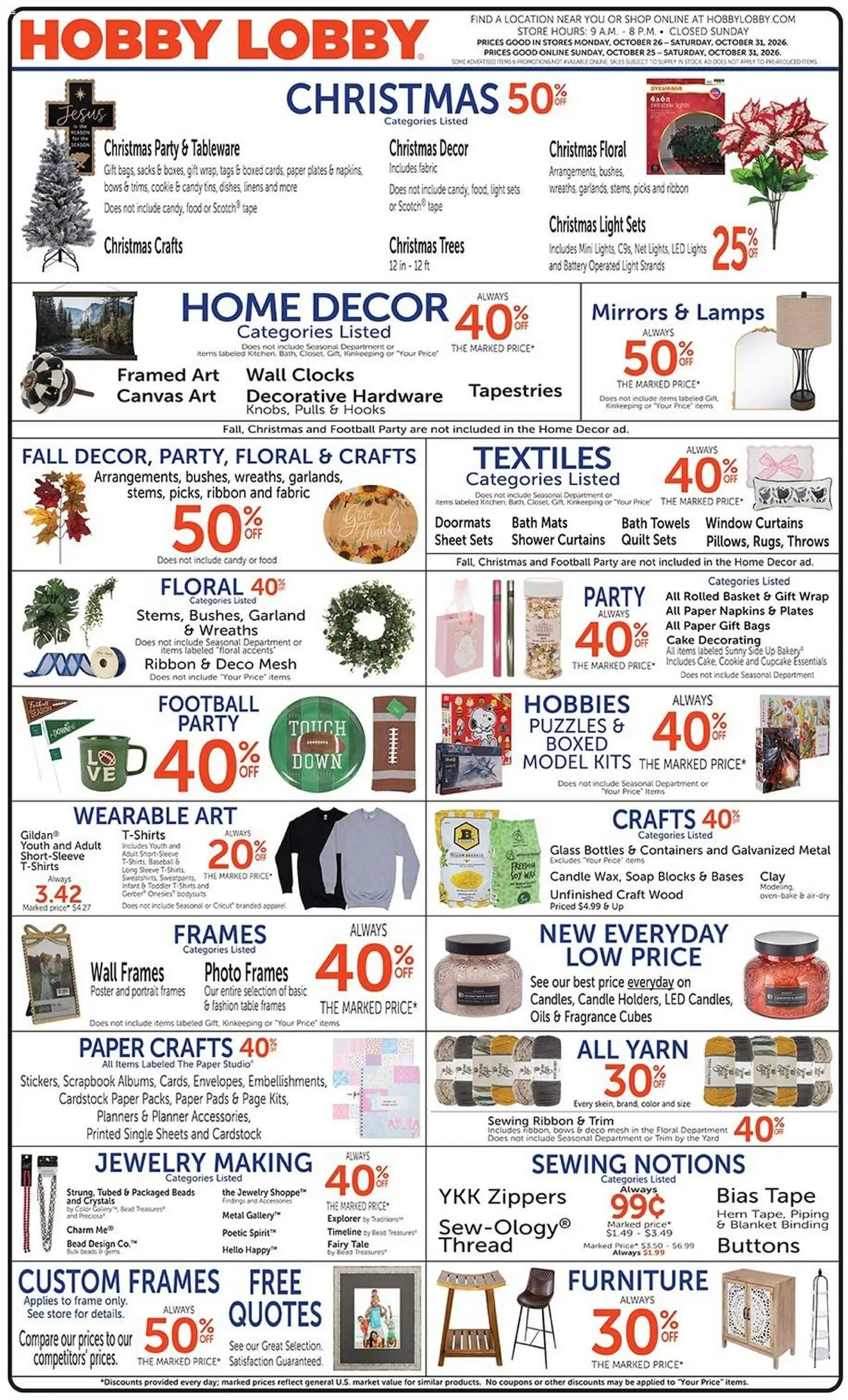 Hobby Lobby Weekly Ad - page 1- valid from 10/25/2026