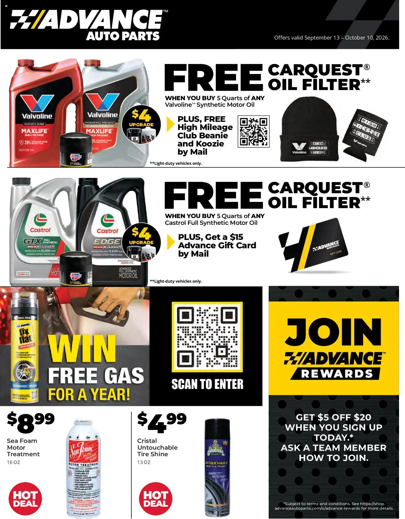 Advance Auto Parts Weekly Ad - page 1- valid from 09/13/2026